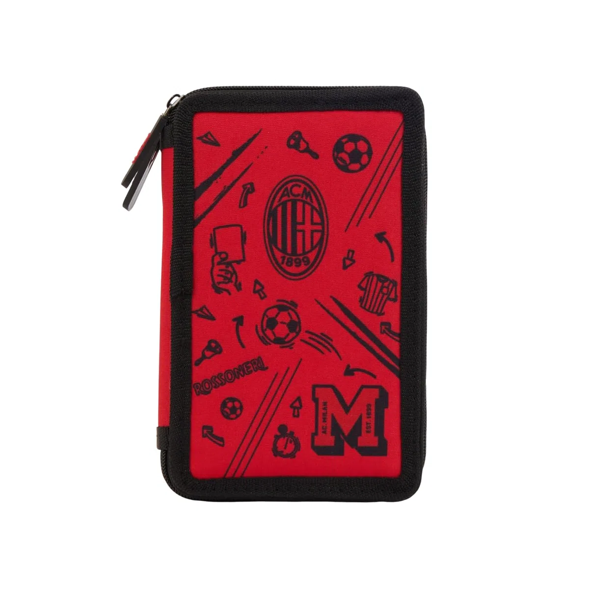 A.C. Milan Astuccio con 3 Scomparti e Materiali Inclusi all'Interno, Porta Penne e Matite, Prodotto Ufficiale, Rosso