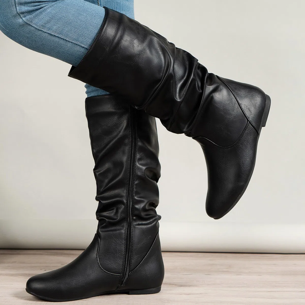 Stivali sopra Ginocchio Donna Stivale alla Caviglia Donna Stivali Donna Stivali Donna Alti Fino al Ginocchio di Jeans Stivali da Motociclista Donna con Tacco Alto Cerniera
