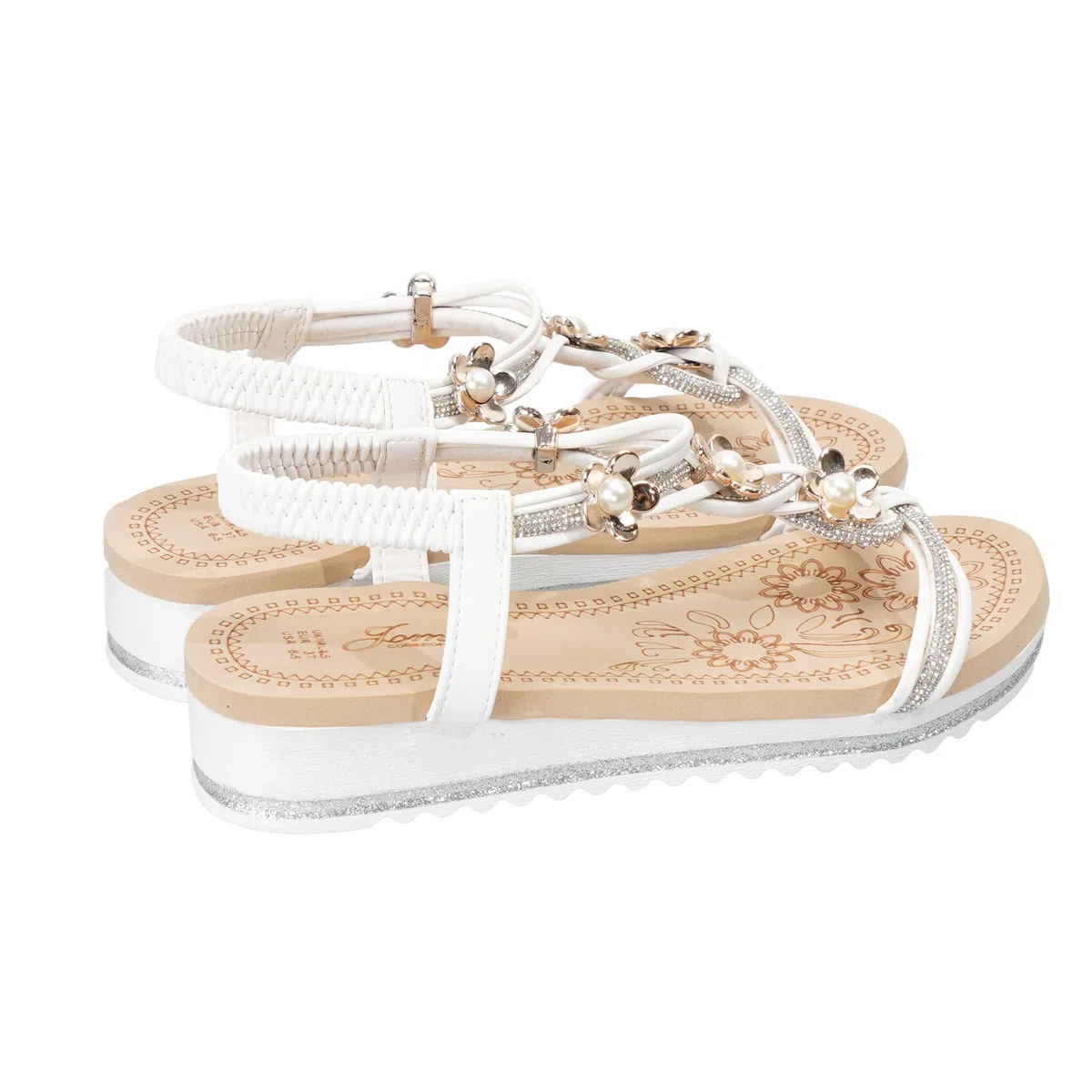 JOMIX Sandali Donna Estivi Eleganti Boho con Perline e Zeppa Comode Scarpe Aperte con Elastici Ciabatte da Mare e Piscina per Vacanza e Spiaggia