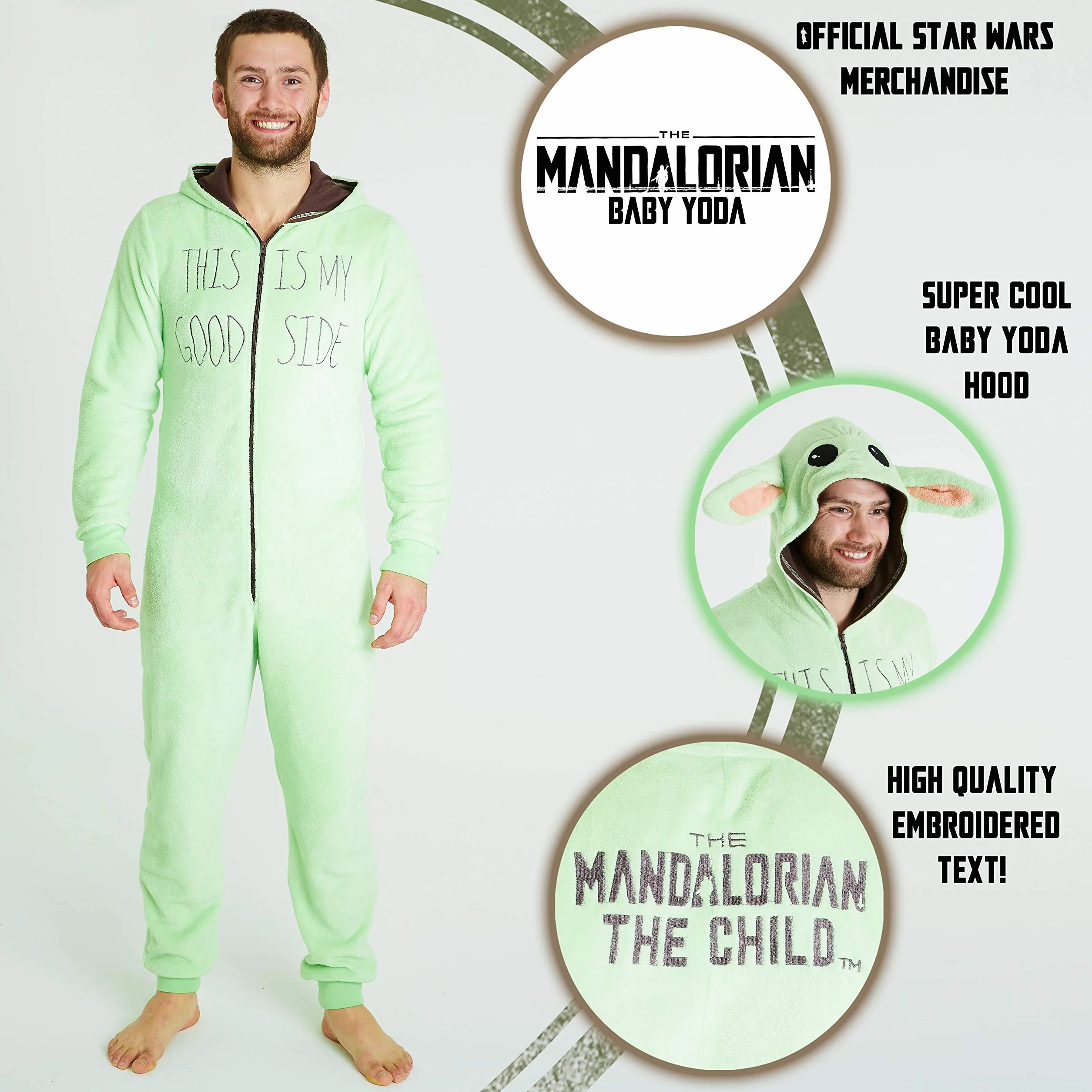 Disney The Mandalorian Baby Yoda Pigiama Uomo Intero, Pigiami Unisex The Mandalorian in Morbido Pile S - 3XL