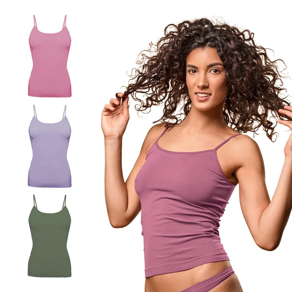 FOCENZA Set 3 Pezzi Canotta Donna Spalline Sottili in Microfibra, Intimo Senza Cuciture in Vari Colori, Made in Italy