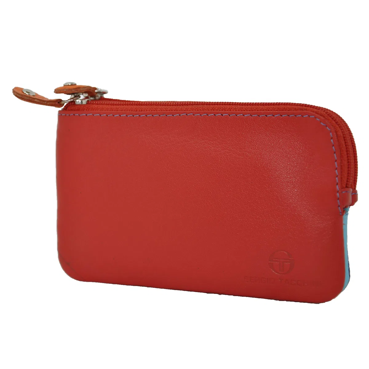 Sergio Tacchini Portachiavi Doppio in Vera Pelle Con Cerniera, Unisex (Rosso)