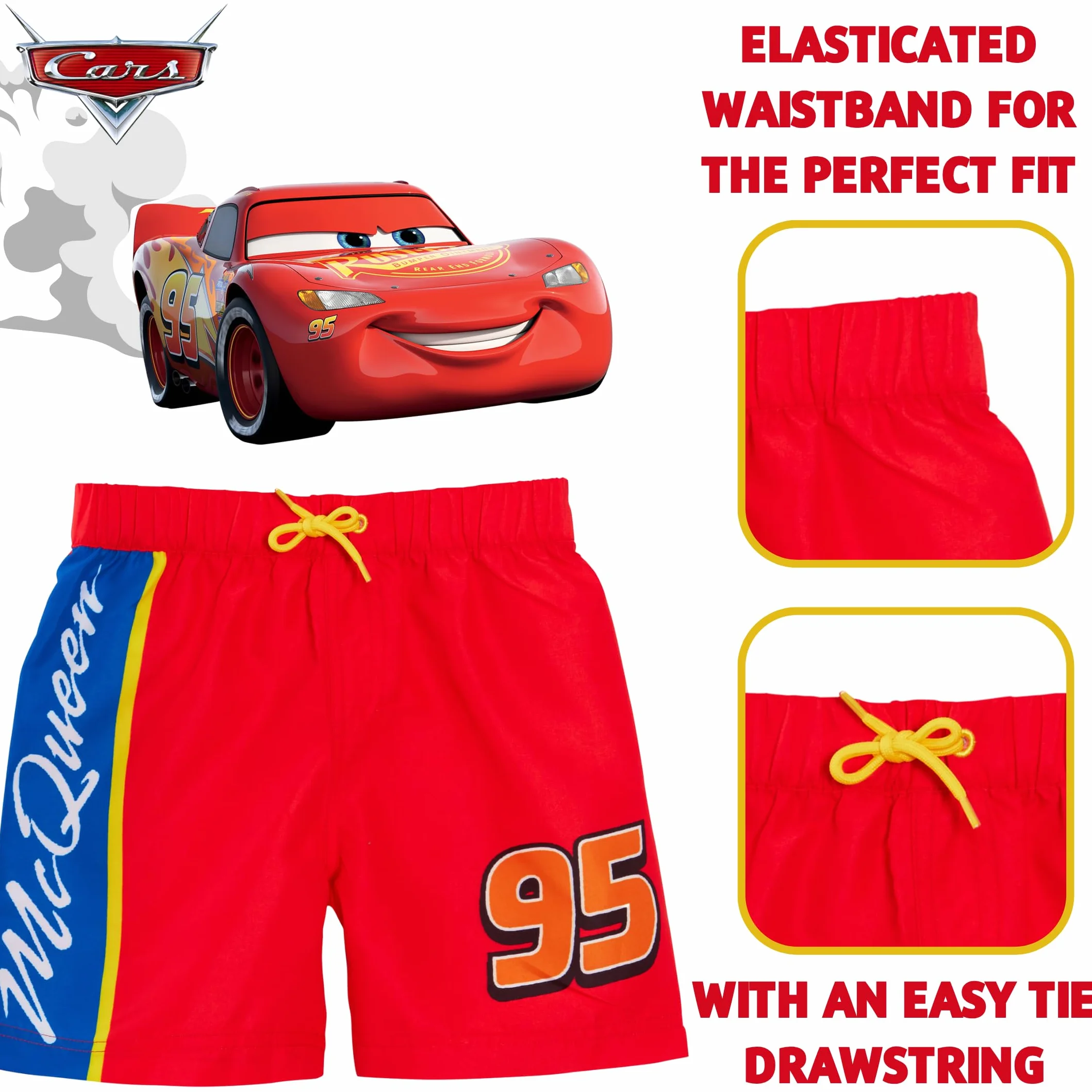 Disney Pantaloncini da Bagno per Ragazzi Cars + Rash Vest Lighting McQueen Set da Bagno in 2 Pezzi Top da Surf per Bambini + Pantaloncini da Surf Set da Nuoto