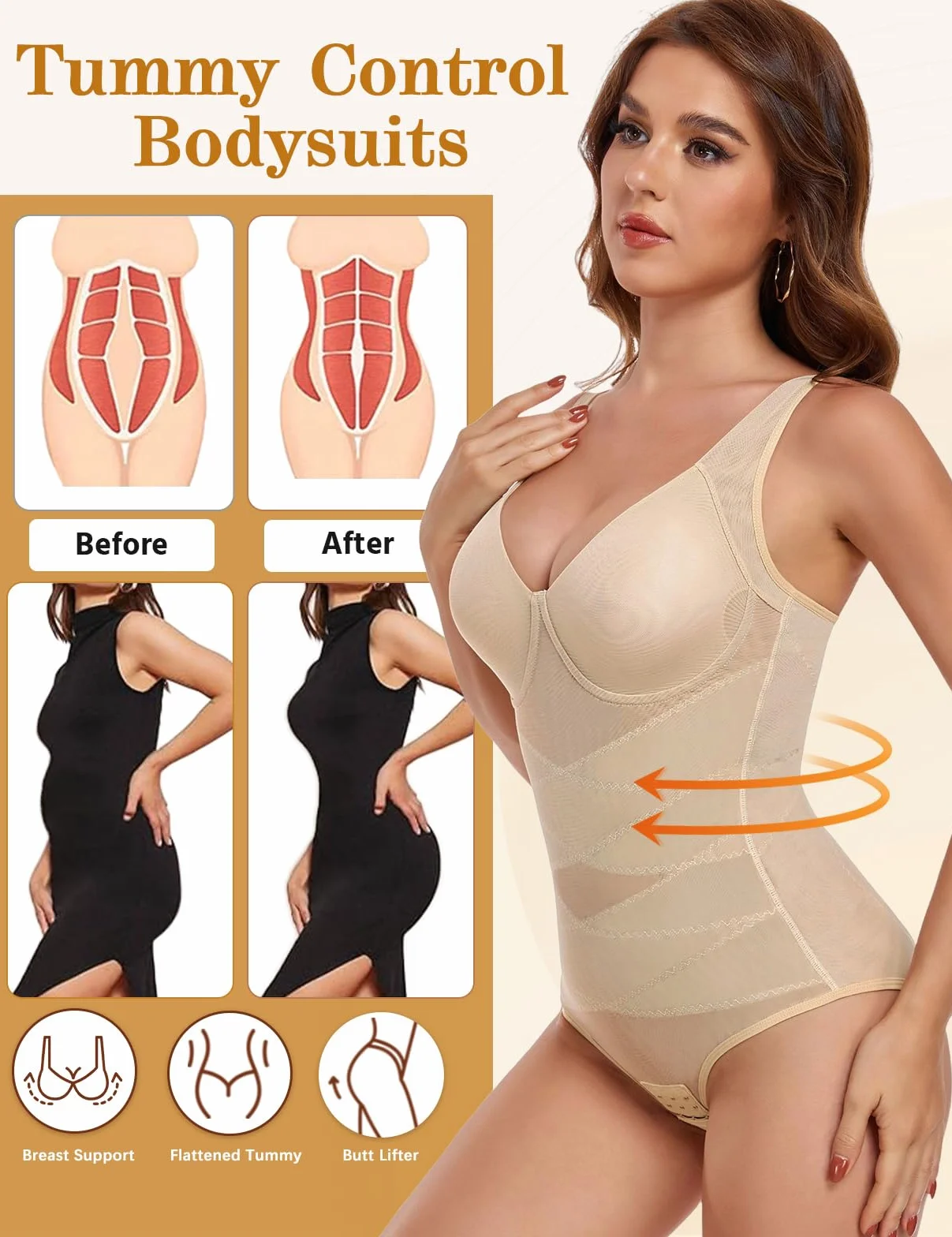UMIPUBO Body Contenitivo Modellante Donna Pancia Piatta Shapewear Bodysuit Body Mesh Shapewear Dimagrante Intimo Snellente Shaper V Collare Sexy Bustier Spallacci Larghi