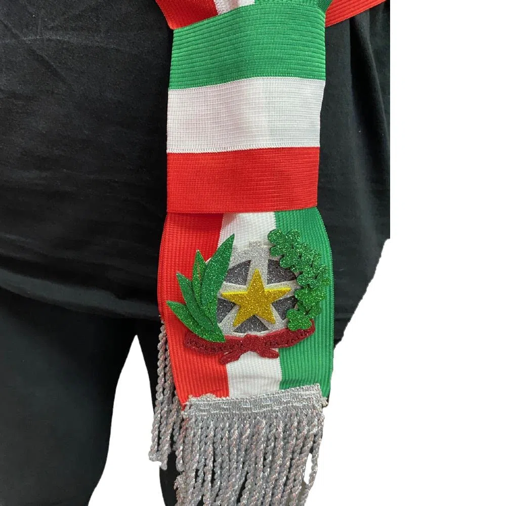 BrolloGroup Fascia da Sindaco Tricolore Modello Repubblica Frangia Oro o Argento Con Inserti Frange 100% Made in Italy | Personalizzabile con Stampa PS 04627