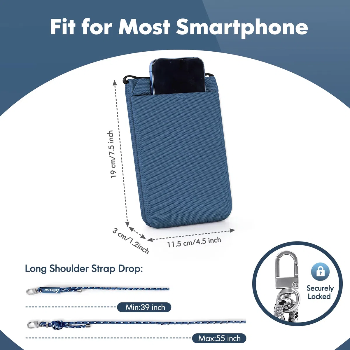 SIMTOP Custodia da Collo Impermeabile Con Protezione RFID per Uomo e Donna, Custodia Per Smartphone,Telefono Cellulare con Tracolla Per Passaporto, Borsa per Monete da Viaggio Leggera Blu