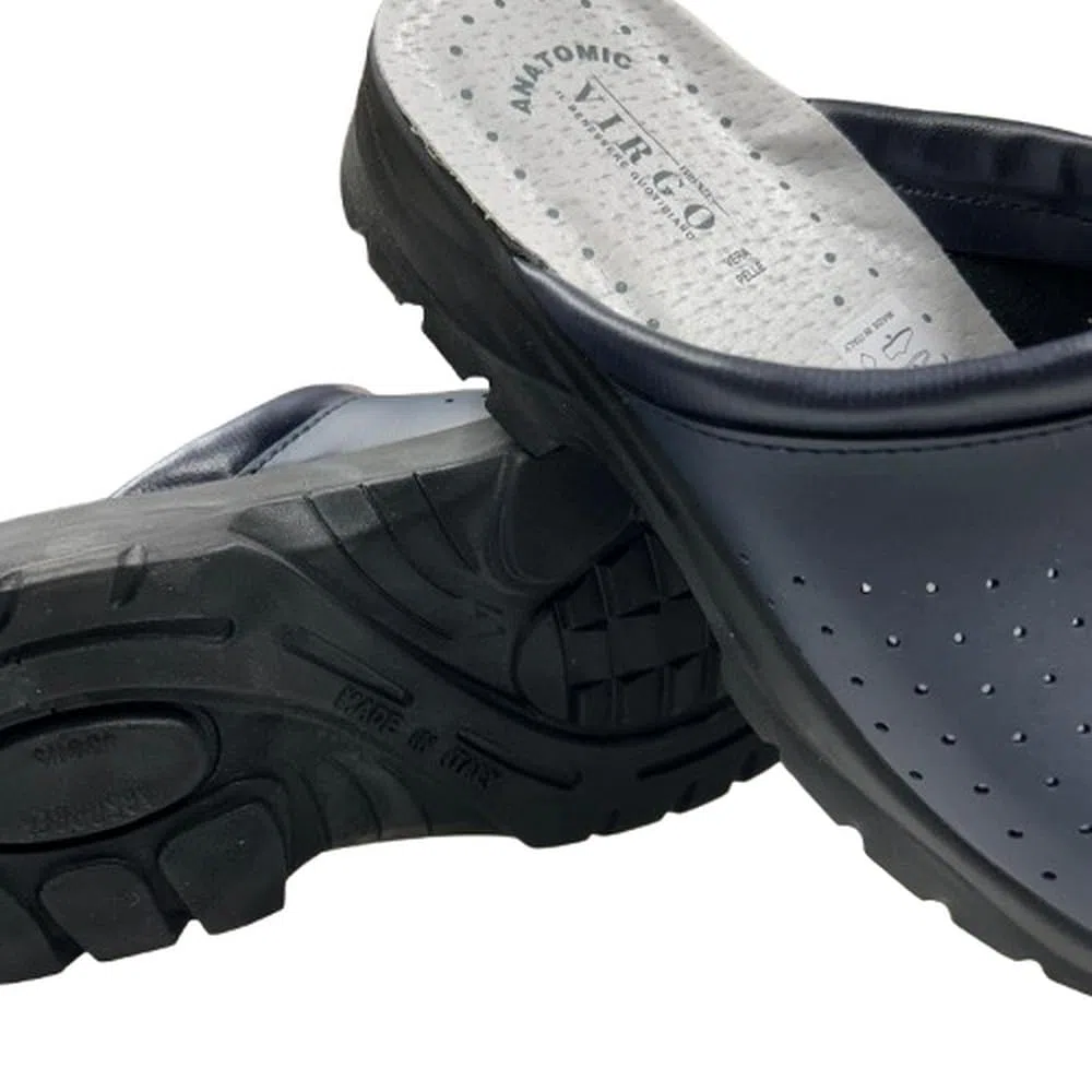 Zoccoli da Uomo in Pelle con Suola Anatomica – Ciabatte Sanitarie Confortevoli, Traspiranti, per Ospedali, Cucina o Uso Quotidiano – Made in Italy