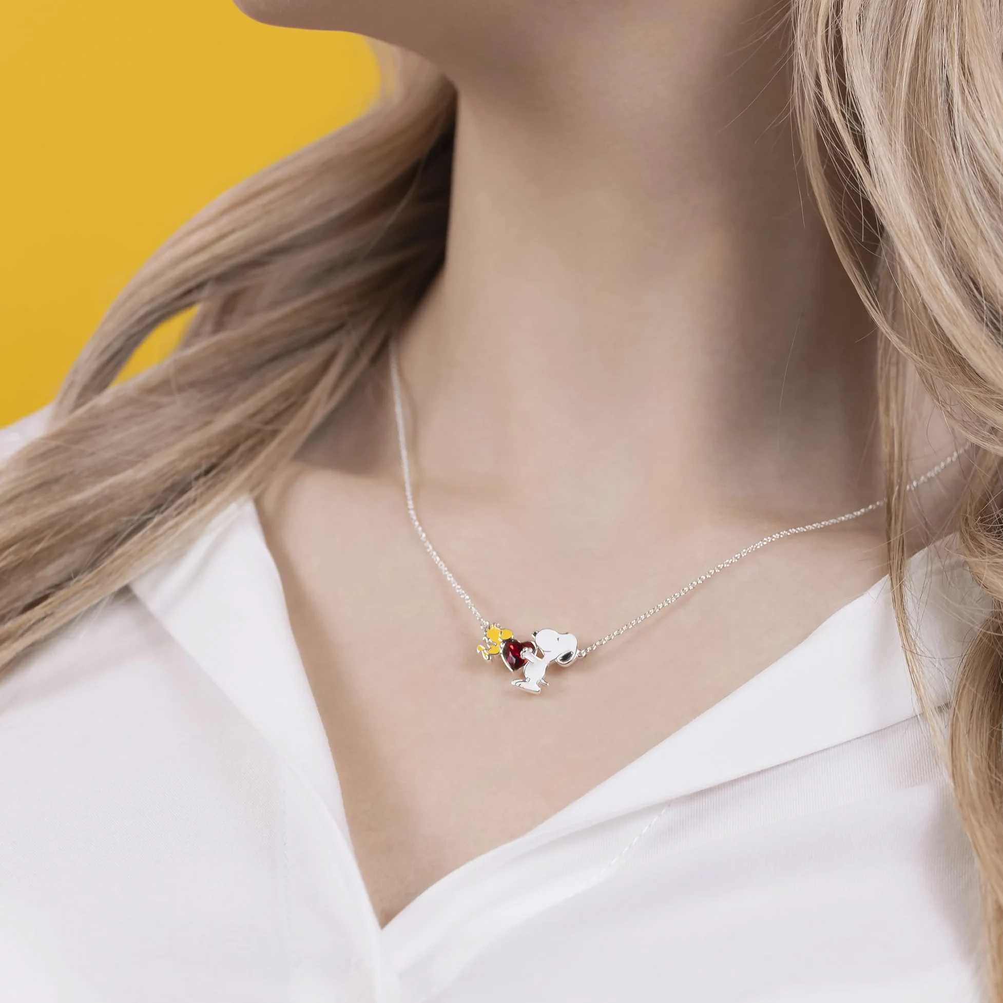 Peanuts Snoopy & Woodstock NF00747SRPL-18.PH - Collana con ciondolo a forma di cuore, Misura unica, Ottone, Nessuna pietra preziosa
