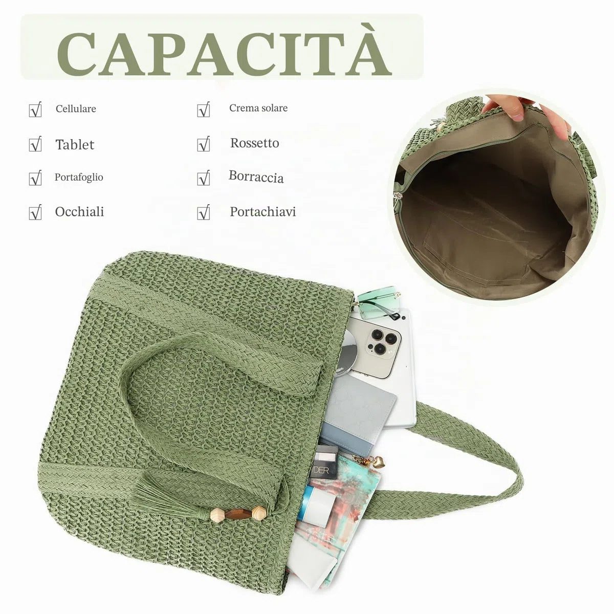 EVEOUT Borse Tote in Rafia per Donna Bohémien Borsa paglia grandi Estive Borse a spalla per spiaggia vacanze viaggio