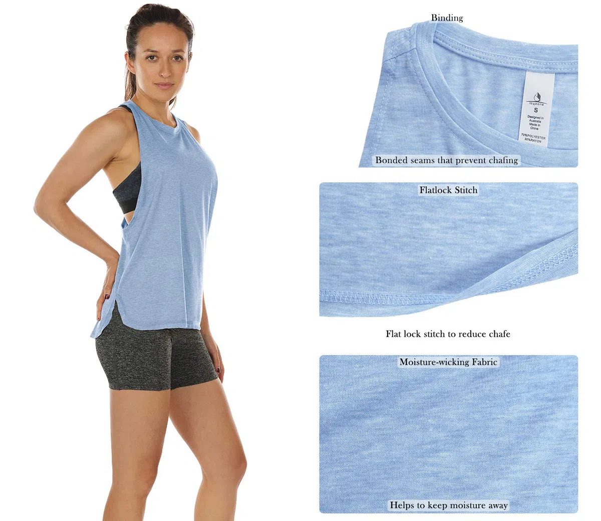 icyzone Canotta Donna Sportiva Traspirante e Sciolto Senza Maniche Atletica Palestra Camicie Corsa Yoga Tank Top (Pacco da 3)
