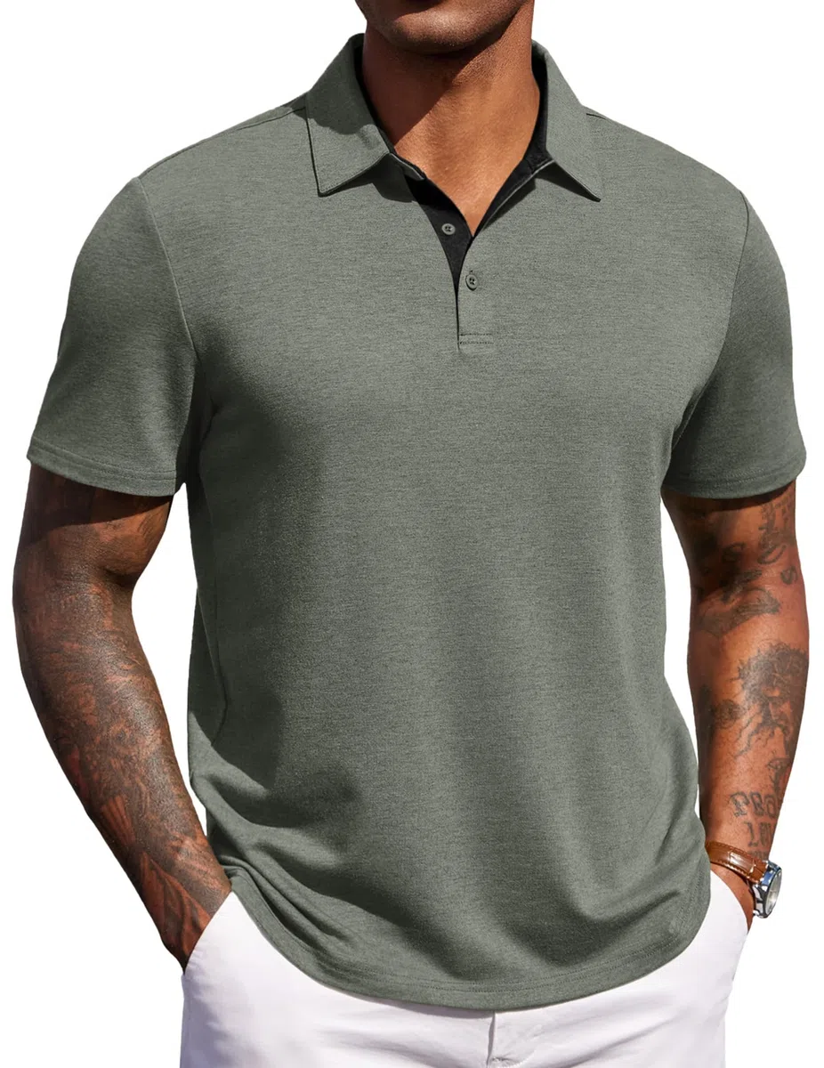 COOFANDY Polo da Uomo Manica Corta Estiva Casual Regular Fit in Maglia con Colletto Button Down Stretch Golf