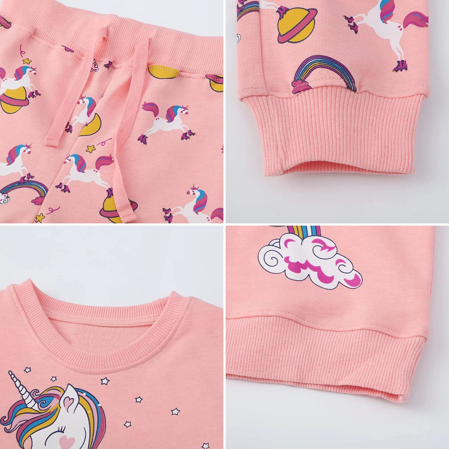 Tuta Sportiva Ragazza Cotone Bimbini Unicorno Abbigliamento Sportivo Manica Lunga Maglieria Abiti Set Felpa Pantaloni Sweatshirt Jogging Suit Modello Animale Ragazze Bimbina 2 3 4 5 6 7 Anni
