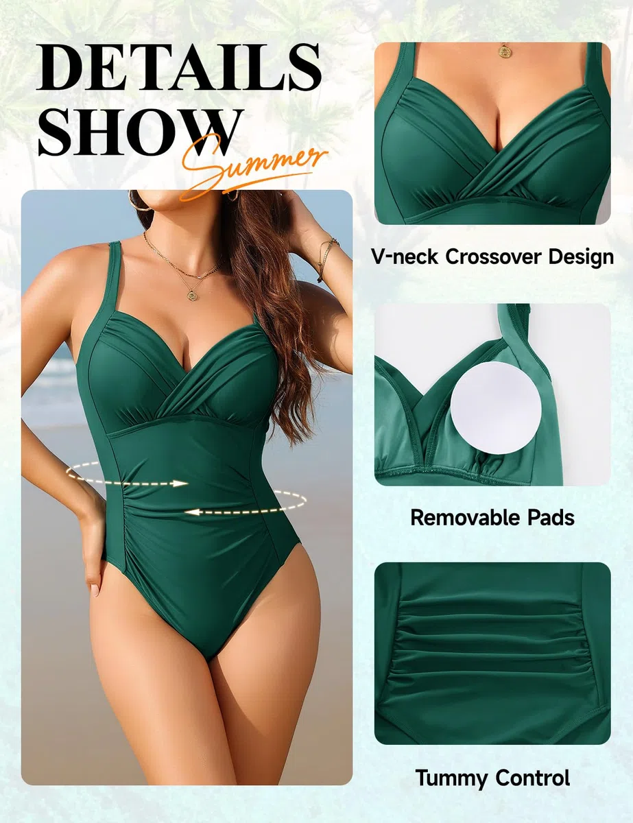 Costume Intero Donna Sexy Scollo a V Push Up Costumi Addome Contenitivo Curvy Moda Colour Block Swimsuit Piscina Spiaggia
