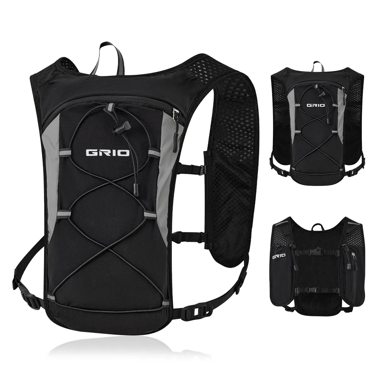 Gilet da corsa per donne e uomini, con cinghie pettorali regolabili, con sacca d'acqua da 1,5 l, leggero, traspirante, riflettente, per maratona, sentiero, escursionismo, ciclismo