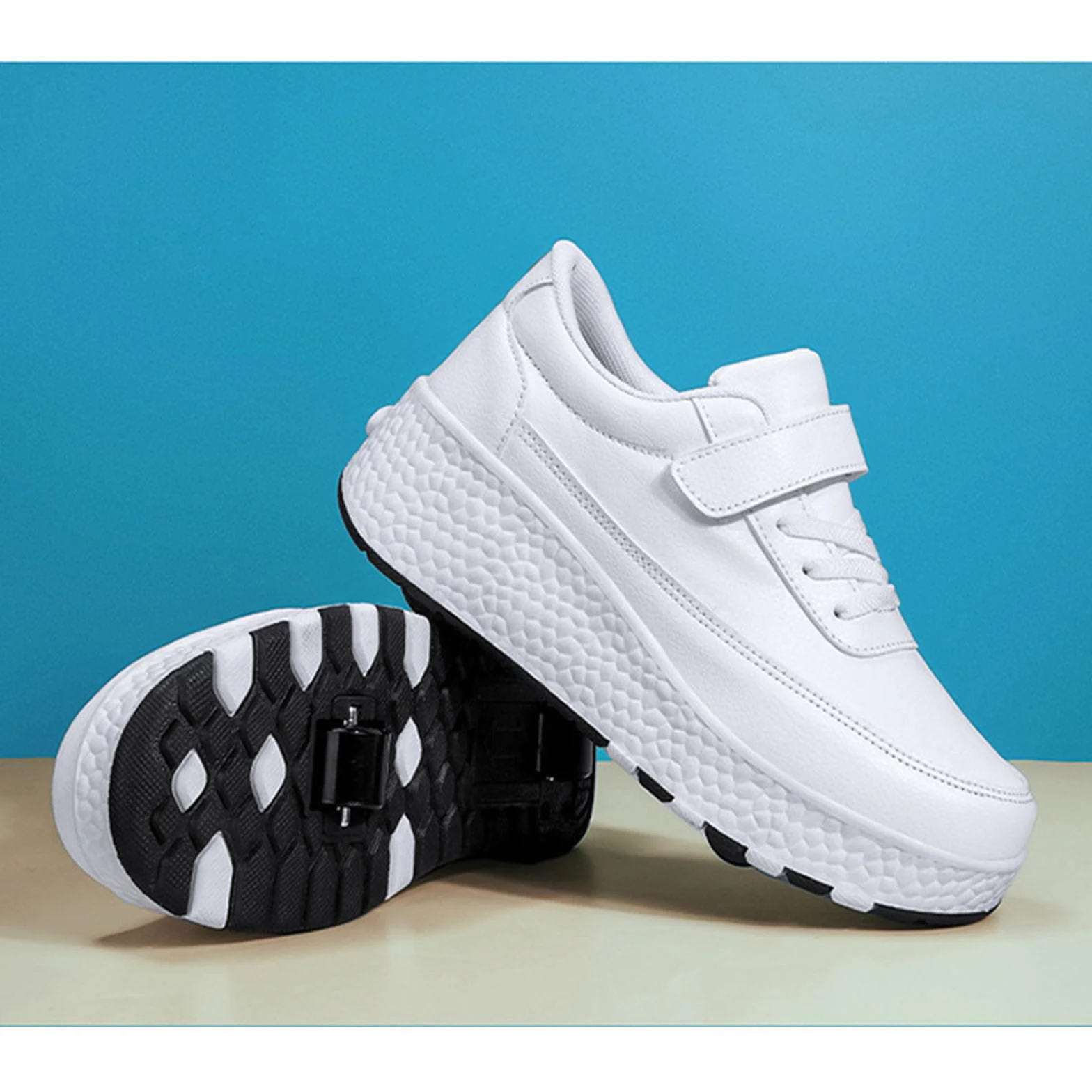 Hixingo Scarpe con Rotelle per Ragazzi Ragazze Bianco Bambino 2 in 1 Scarpe da Skateboard Sneakers Sportive Scarpe Ginnastica Pattini a Rotelle con 2 Ruote Outdoor Unisex Nero