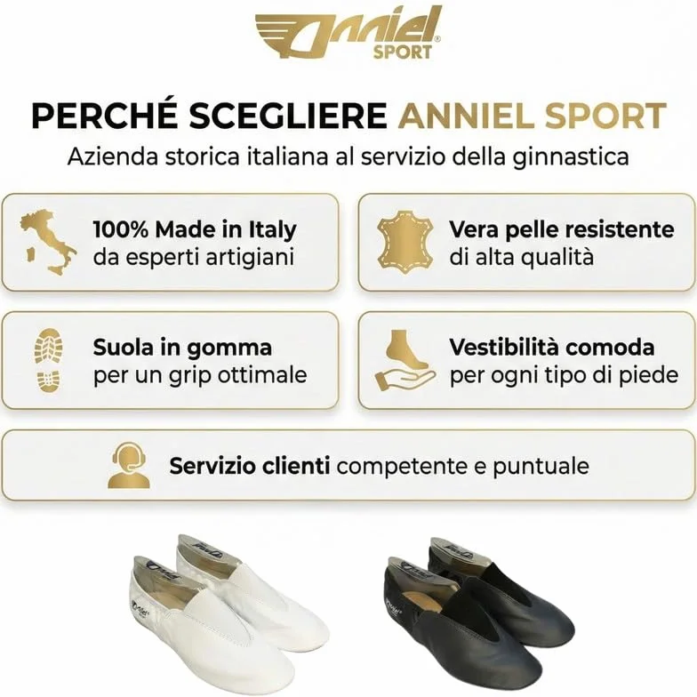 Anniel 2024 - Scarpe Ginnastica Artistica in Pelle con Suola in Gomma 100% Made in Italy (33, Nero)