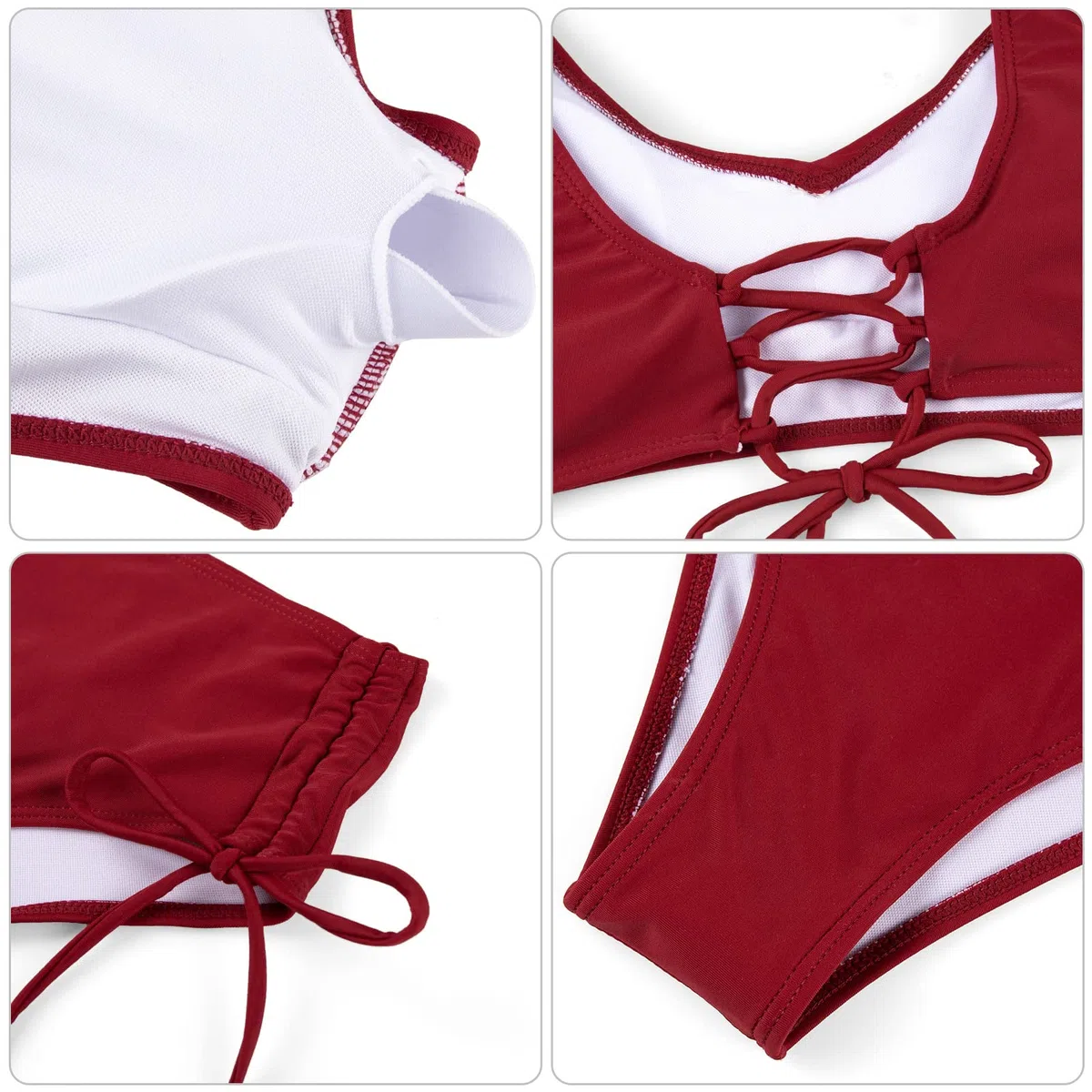 heekpek Costume da Bagno Donna Due Pezzi Costumi Push Up Scollo a V Top Bikini con Lacci Incrociati sul Retro e Pantaloncini da Bagno con Coulisse Laterale a Pieghe Bikini Donna Mare