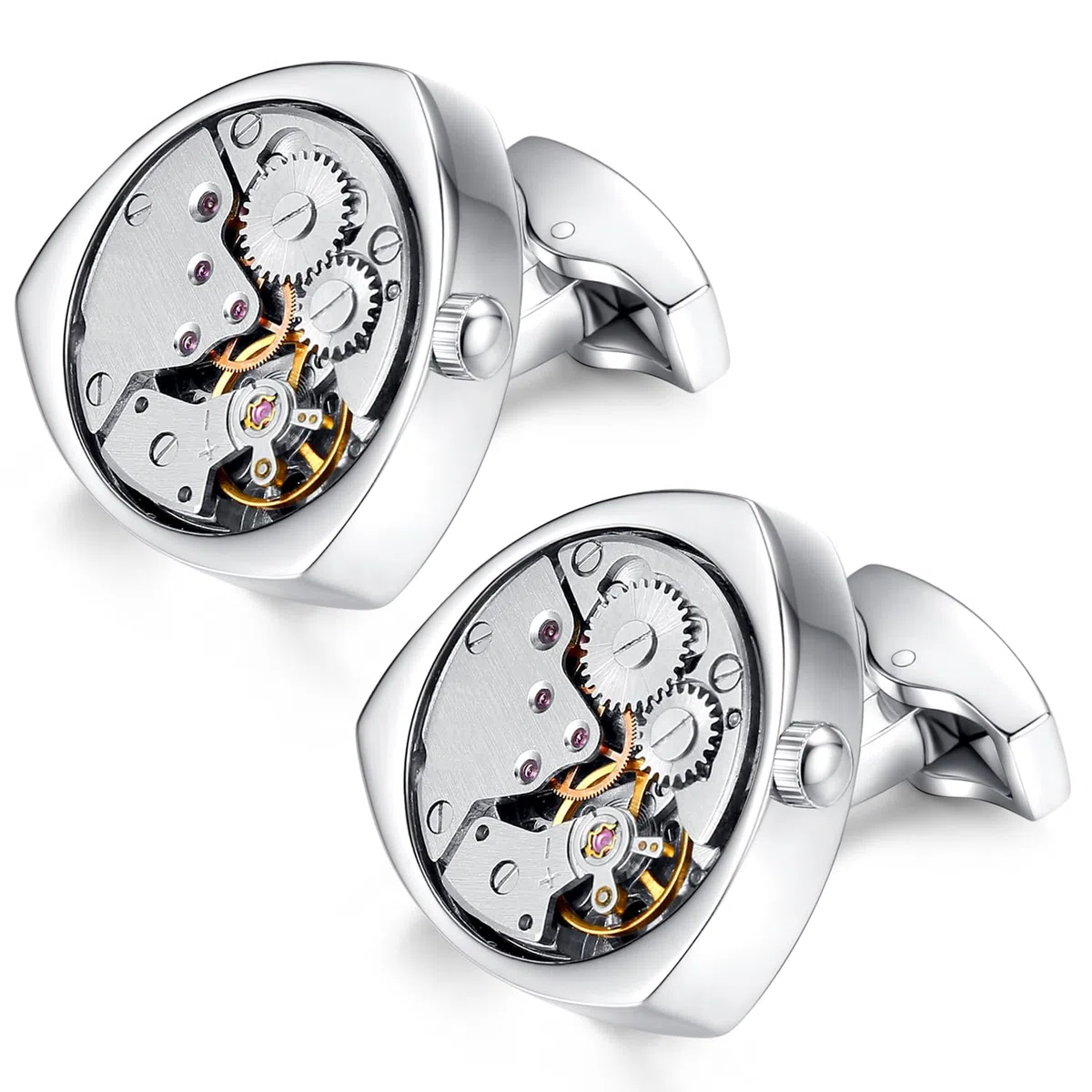 Honey Bear 1 paia di gemelli Cufflinks Steampunk Orologio Movimento beweglich Acciaio Inossidabile 3 colore