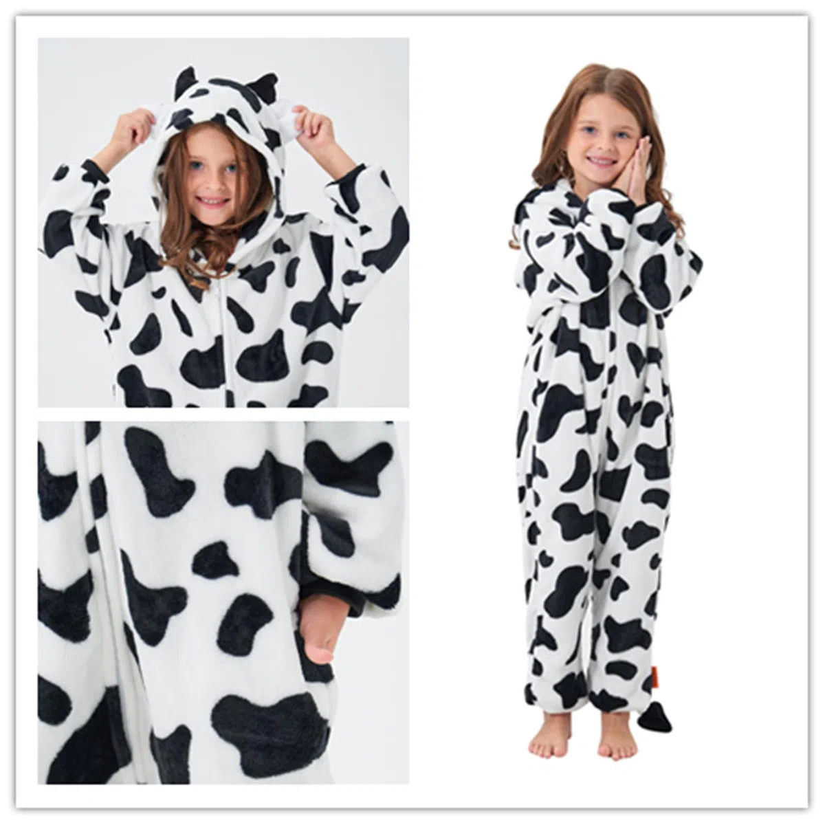 Pigiama invernale con cappuccio, unisex, con mucca, dinosauro, rana, koala, coniglietto, panda, tutina in morbido pile extra spesso