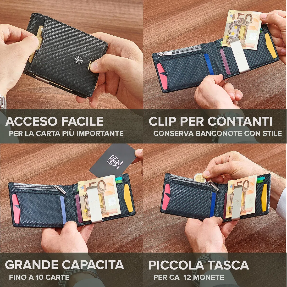 TRAVANDO ® Portafoglio Uomo con Clip per Contanti LONDON - 8 Tasche per la Carte - Porta carte di credito - Protezione RFID - Regalo perfetto per gli Uomini - Confezione Regalo