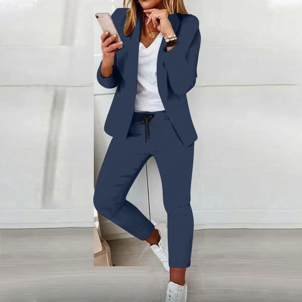 Tailleur 2 Pezzi Eleganti da Donna Business Set da Cocktail Elasticizzate Tailleur Blazer Bottone Manica Lunga Aperto Davanti Colletto Pantaloni Completo Oversize Cerimonia per Matrimoni e Feste