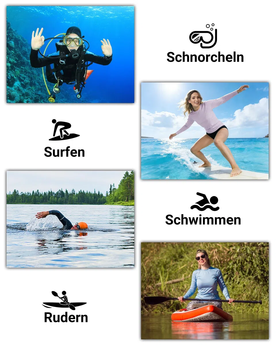 MEETYOO Maglietta a Maniche Lunghe UPF 50+, da Donna e Rash Guard, Traspirante, Delicata sulla Pelle, Asciugatura Rapida, con Cuciture rinforzate, Ideale per Surf, Canottaggio e Fitness
