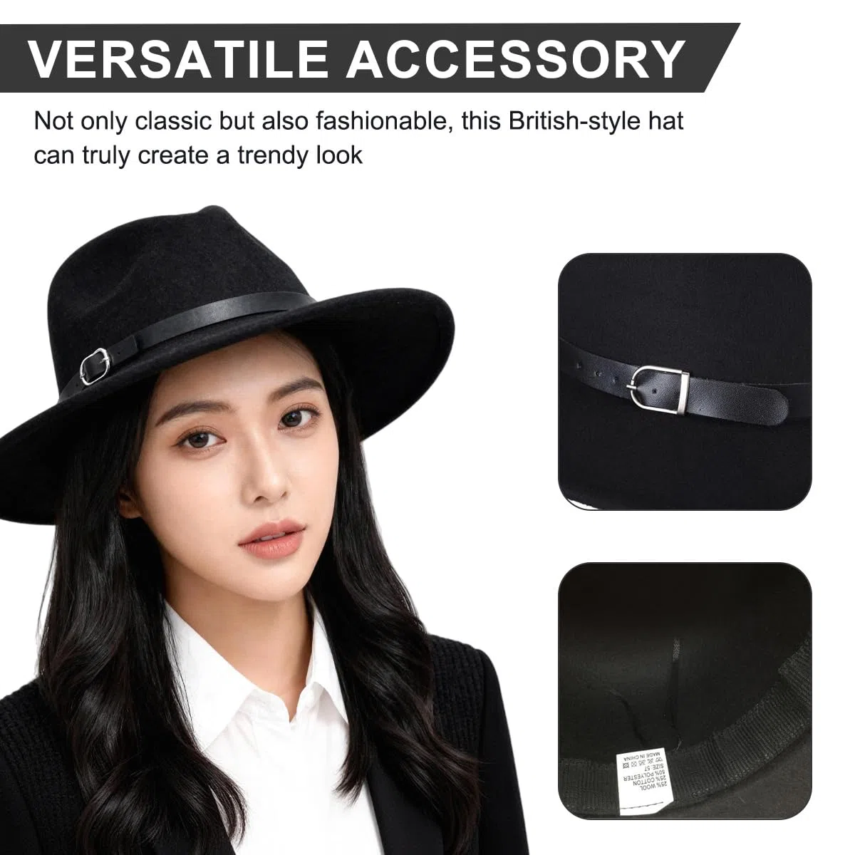 QUUPY Cappello Fedora classico a tesa larga con fibbia per cintura in feltro cappello Panama per donne uomini (rosso)