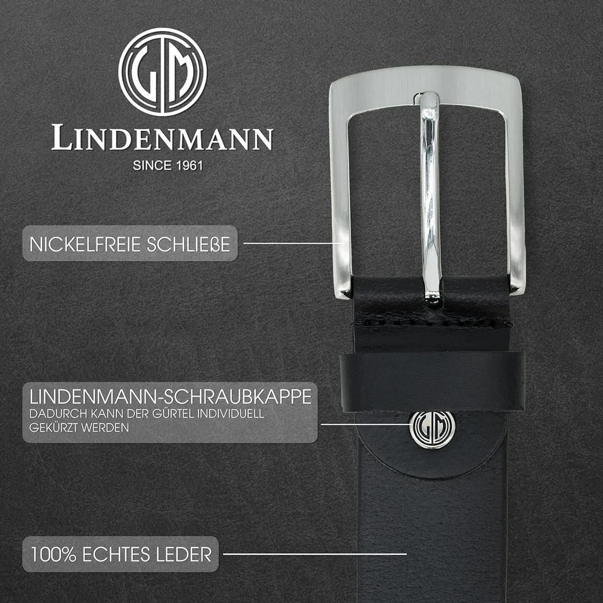 Lindenmann cintura uomo cintura in pelle di bufalo, 40 mm di larghezza e 3,5 mm - 4 mm di spessore, accorciabile, cintura, cintura in pelle, cintura jeans, XL, nero