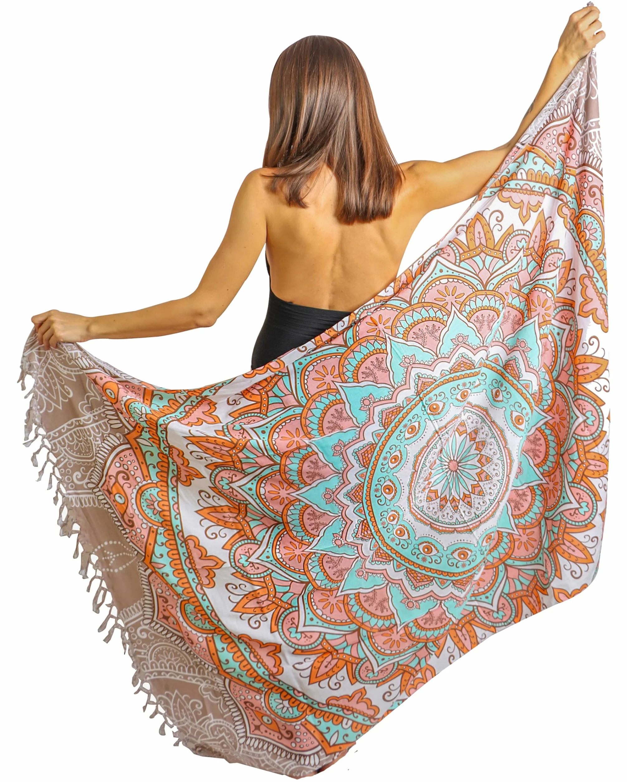 Pareo Da Spiaggia Donna Grande Lungo Frangia Sarong Xxl Bohemian Copricostumi Da Mare Bikibi Cover Up Tunica Sclarpa Gonna Decorazione Murale Arazzo Da Parete 180X120Cm Rayon Fatto In India