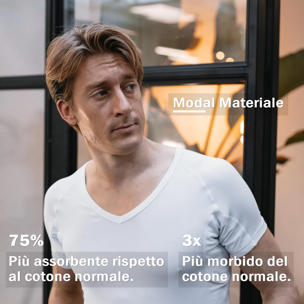 Anti Sudore Shirt - Maglietta Anti-Macchia - Canottiera Anti Sudore - con ArmPads PRO & Trattamento Argento - Uomo - Scollo a V