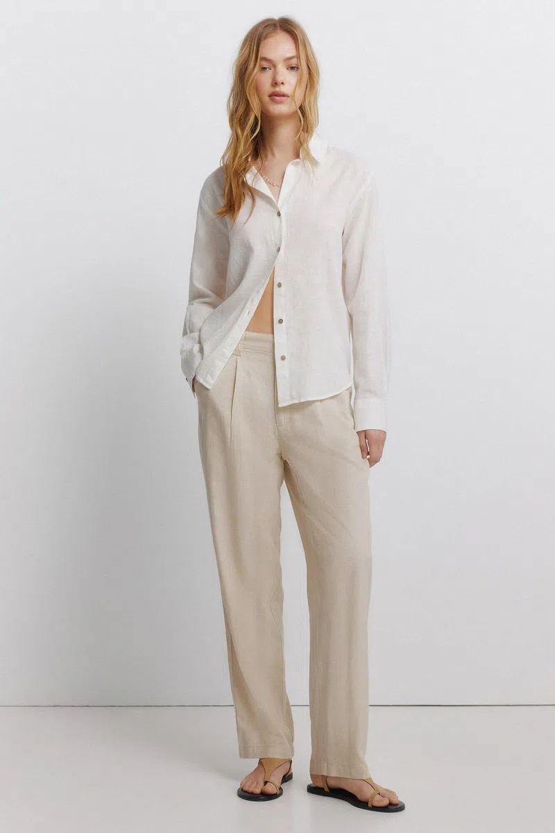 Springfield L/S Open Collana Linen Shirt Donna