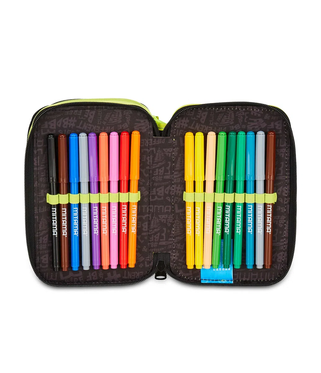 Mitama Astuccio Scuola 3 Scomparti, TRIPLO URBANSMILE, Contenuto 47 pz, Completo di Matite, Pennarelli, Portapenne Scuola Elementare Bambino