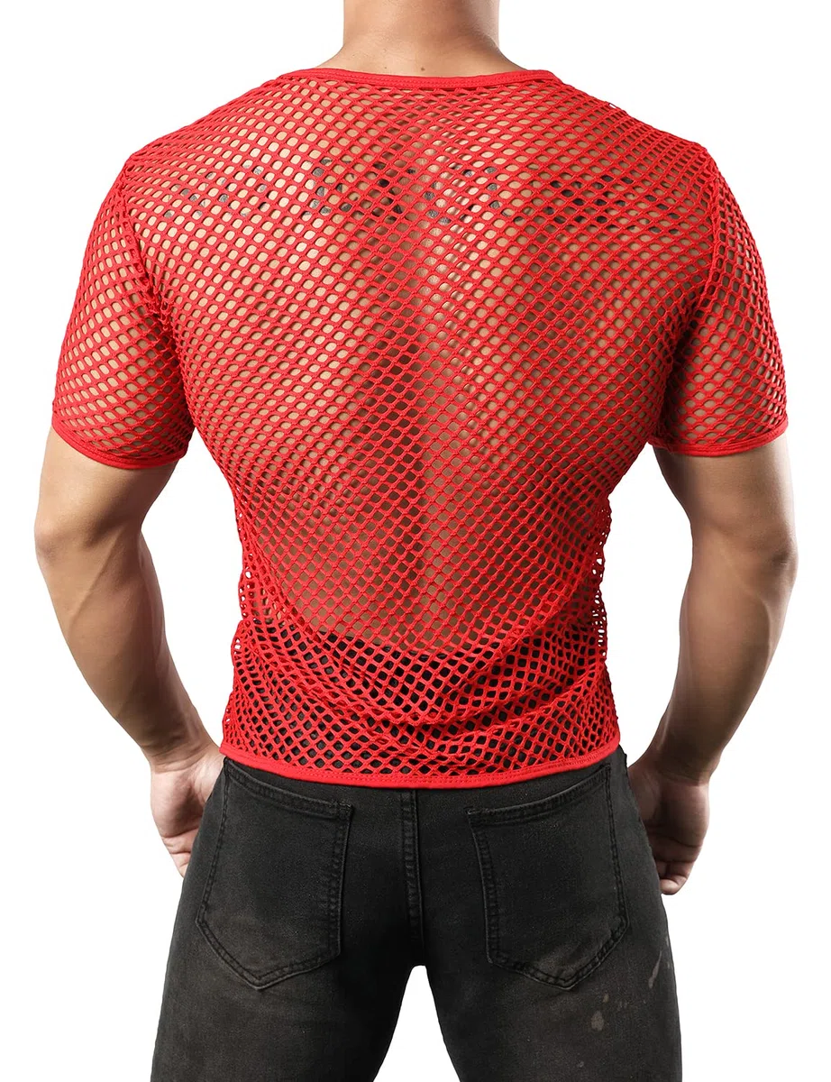 JOGAL Camicia da uomo a maniche corte trasparente muscolare