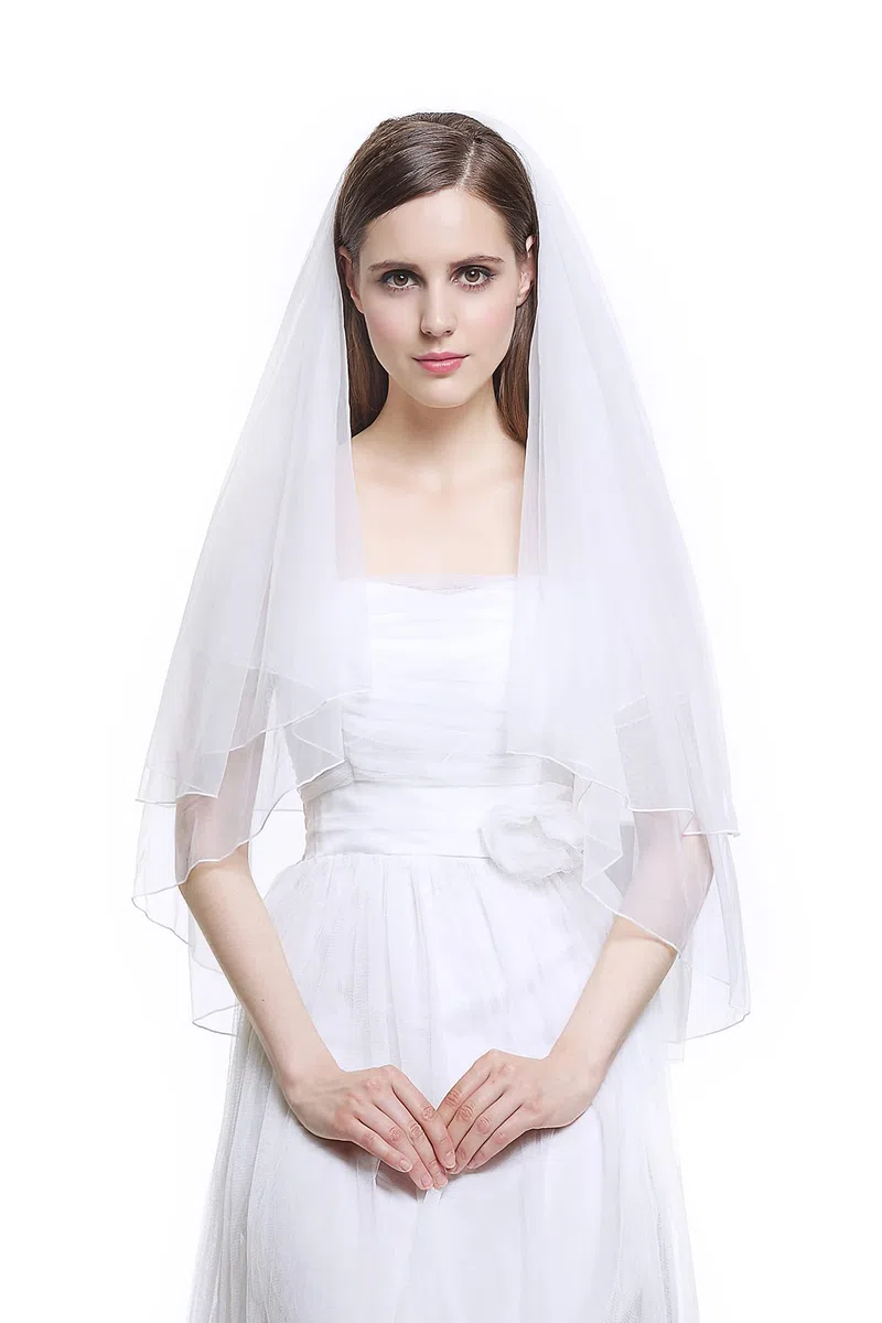 BEAUTELICATE Velo da Sposa Velo Tulle Corto 2 Strati Gomito Dito Lunghezza con Pettine di Metallo per Nozze Bianco Avorio