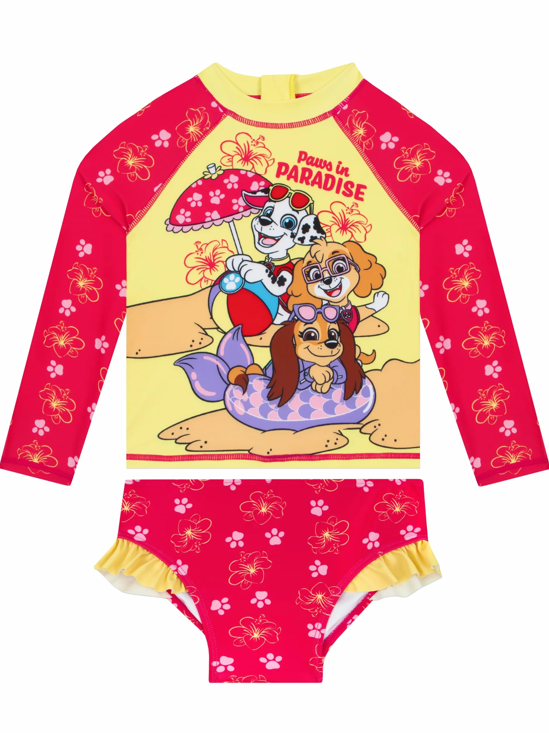 Paw Patrol Costume da Bagno Bambina 2 Pezzi, Costume Piscina Bambina Maniche Lunghe, Paws in Paradise Set Costumi Nuoto