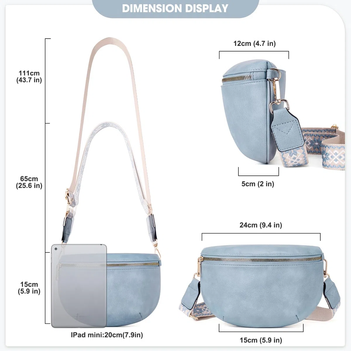 Roulens Borsa a Tracolla da Donna Alla Moda Marsupio in Pelle PU Morbida di Grande Capacità con Tracolla Larga Regolabile e Rimovibile