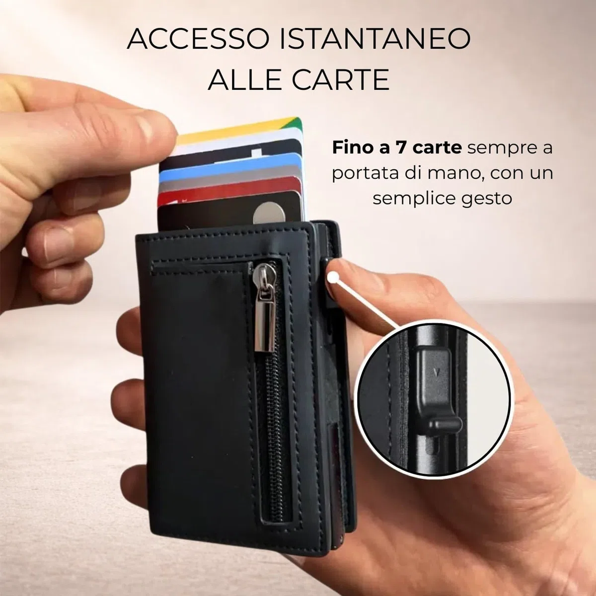 Bluvella 2.0 Portafoglio Uomo Compatto con Protezione RFID, Porta Carte Slim con Accesso Rapido, Porta Monete con Zip e Chiusura Magnetica, Design Elegante e Funzionale (Nero)