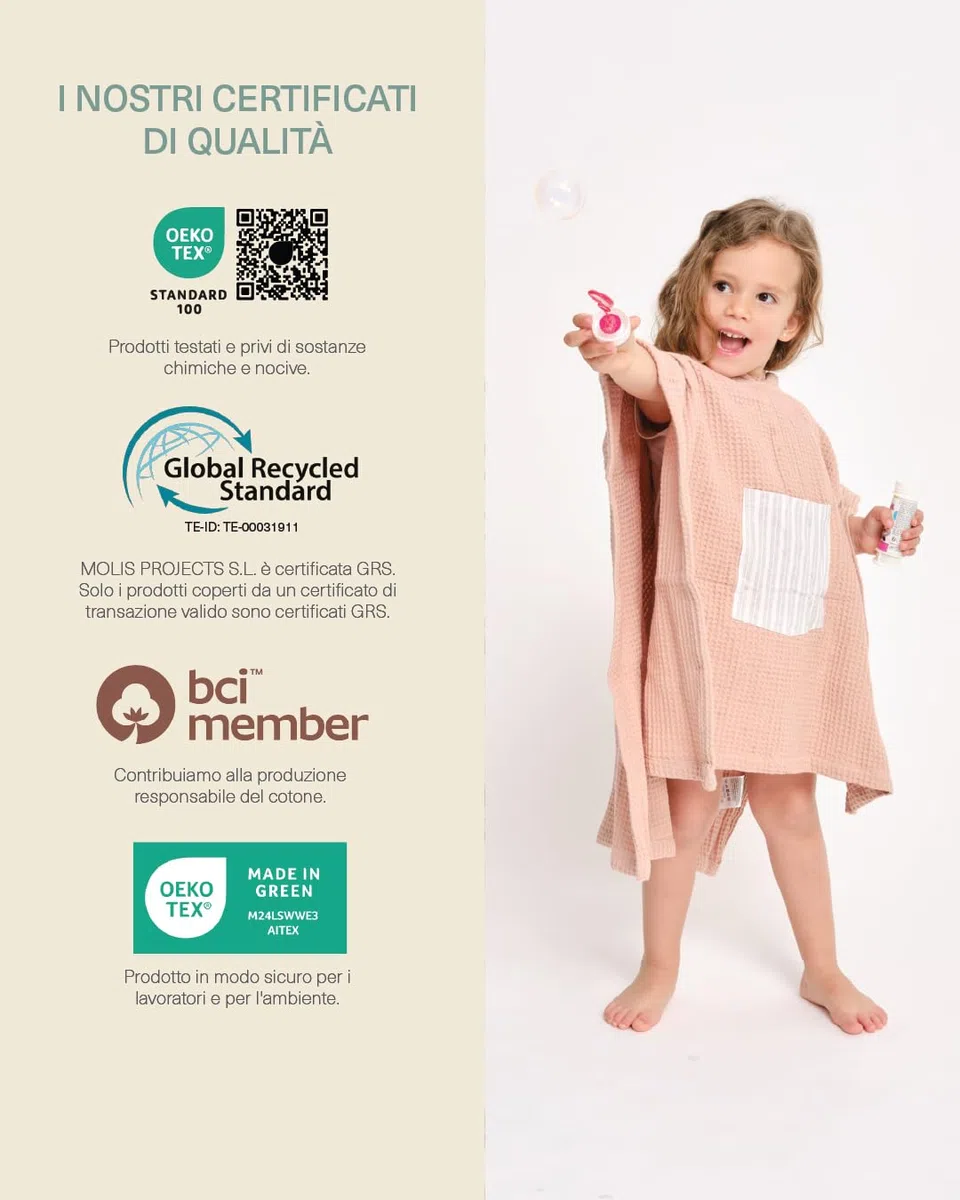 molis&co. Poncho da bagno per bambini 1-2 anni. Stripes. Telo mare con cappuccio. Accappatoio per bambini leggero e compatto. (OEKO-TEX 100).