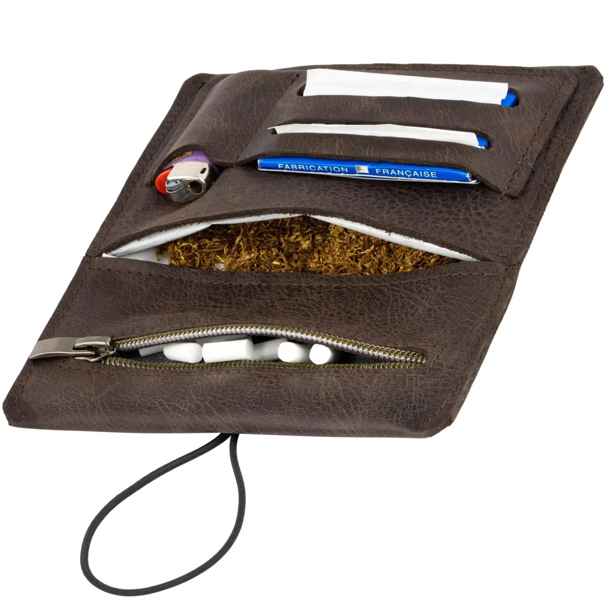 Porta Tabacco Simaru in Vera Pelle - Porta Tabacco Cartine e Filtri con Scomparto Extra per Accendino - Portatabacco Uomo Compatto 15.5x8x1 cm - Chiusura Scambiabile - Vari Colori Disponibili