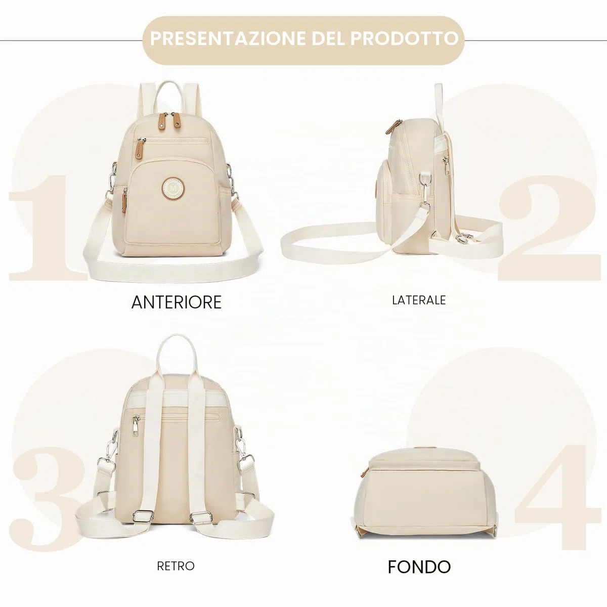 Miss Lulu Zaino Donna Media, Borsa Zainetto Antifurto Impermeabile 8 Tasche, Zaini Casual Tracolla Regolabile a Singola/Doppia Spalla, per Viaggio, Scuola, Lavoro, Shopping, Visite e Università