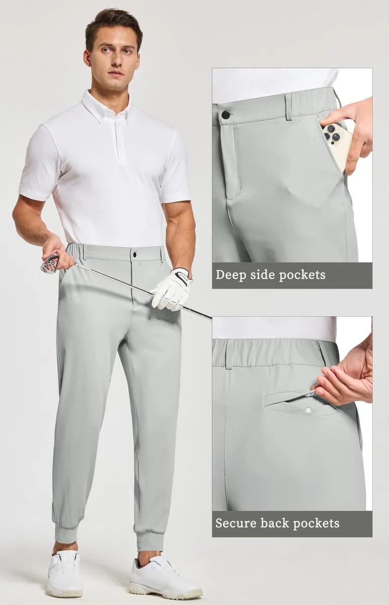 WILLIT Pantaloni da golf da uomo, elasticizzati, slim fit, asciugatura rapida, lunghi da golf, con tasche