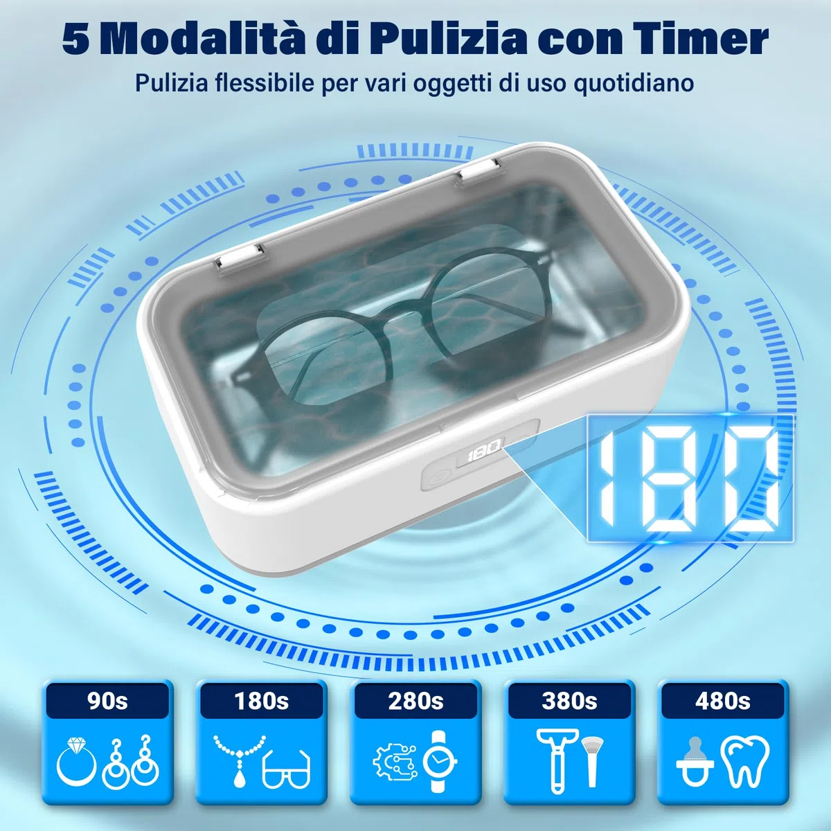 Pulitore Ultrasuoni 800ML, Lavatrice Ultrasuoni Olubfdh, Vasca Ultrasuoni 49KHz,Portatile 360°Ultrasonic Cleaner Gioielli per Protesi, Occhiali, Orologi