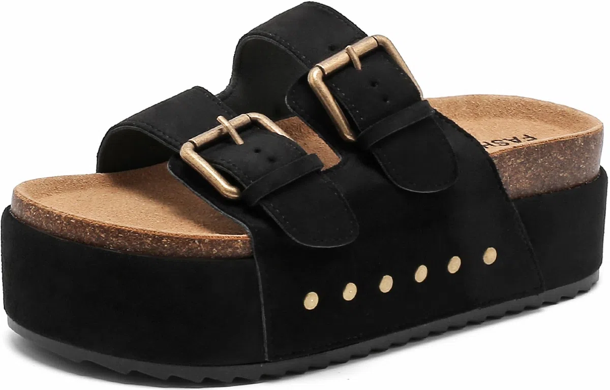 Ciabatte Donna Estive Sandali Sughero Plantare Doppia Fibbia Moda Mules Clogs Sandali Antiscivolo Gomma Suole Pantofole Spiaggia Scarp Comfort da Casa