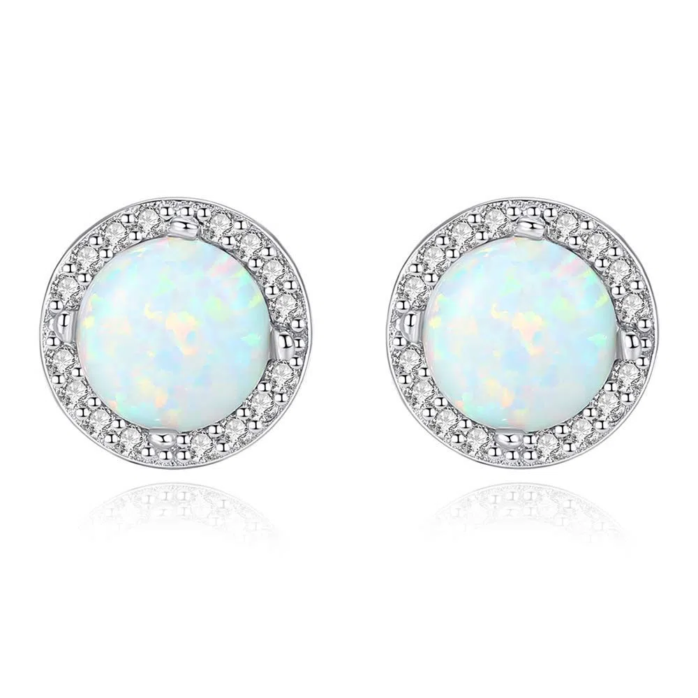 orecchini donna argento 925 opale,orecchino donna borchie forma rotonda,pietra natale di ottobre gioielli minimalisti di regali di anniversario