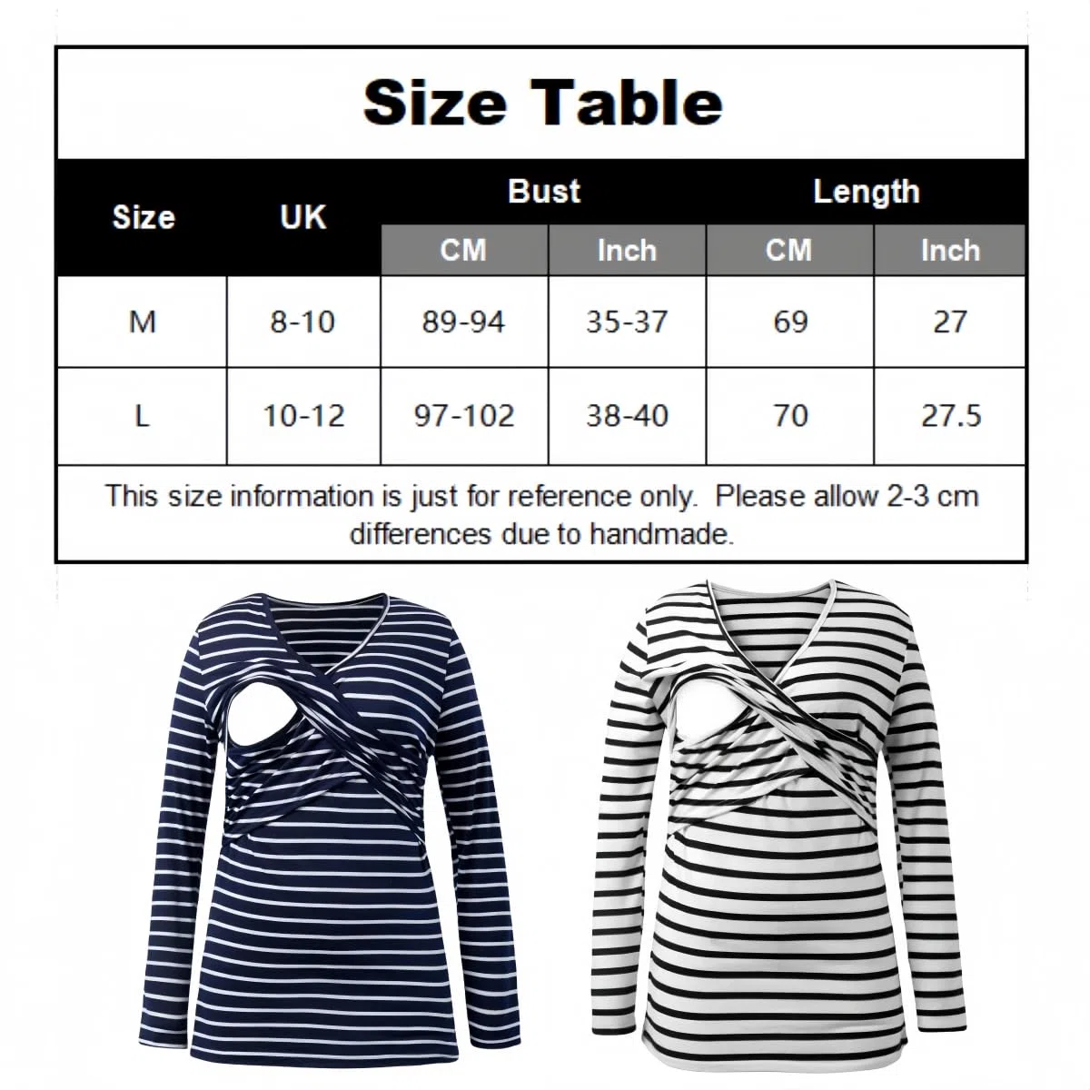 SamHeng Donne Manica Lunga Maternità Tops Allattamento T-Shirt Lift-up Allattamento Camicie Collo Rotondo Allattamento Top Strisce Gravidanza Vestiti