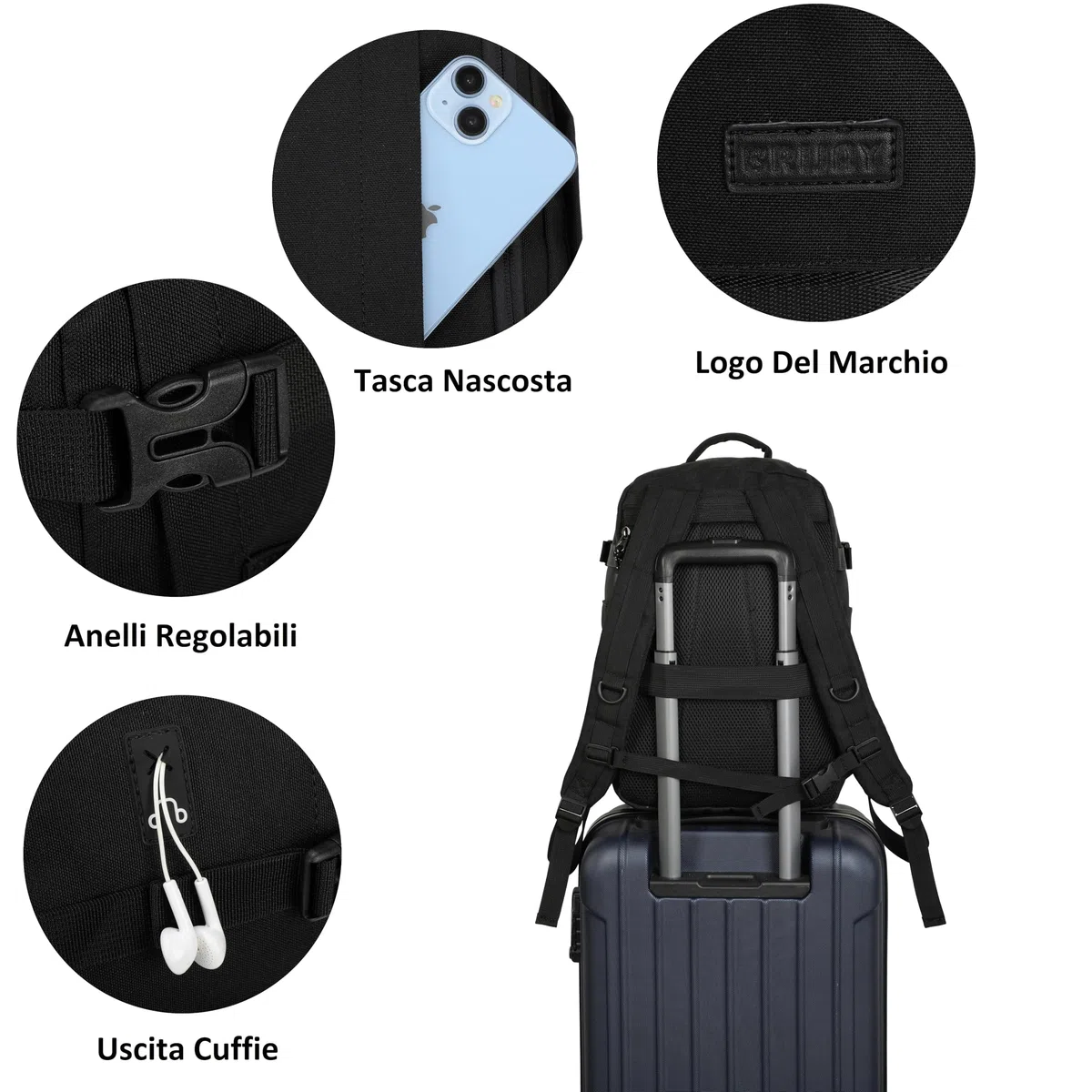 BRIJAY Ryanair-Easyjet Cabin 40 x 20 x 25 cm (20 L) | Zaino gives air travel | Borsa da Cabina Zaino per Uomo e Donna da Lavoro Lavoro Viaggio e Trekking Scuola (NERE)