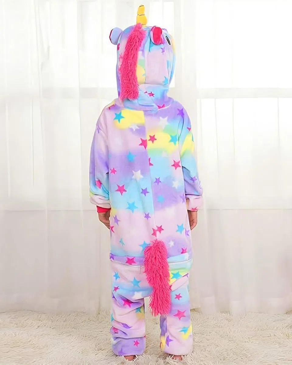 GEEKEO Unicorno Pigiama Intero - Pigiameria Onesie Bambini Cosplay Cartone Animato Animale con Cappuccio Festivo Tutine Bambina & Ragazza Intero Pigiama per Halloween Festa Carnevale