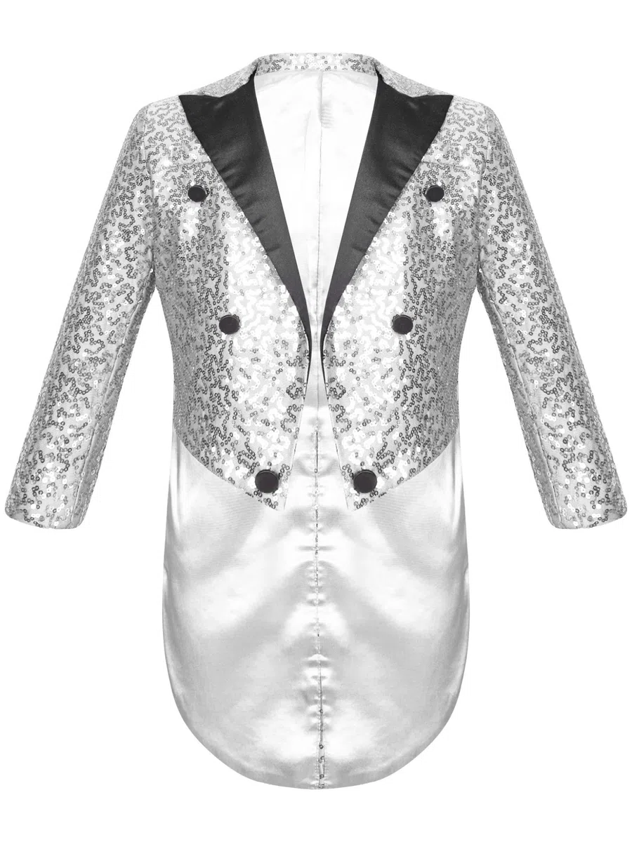 Blazer da Abito Blazer Lucido da Bambino Ragazzo Tailcoat da Cerimonia Cappotto Blazer da Prestazioni sul Palco Paillettes Carnevale Mascherata