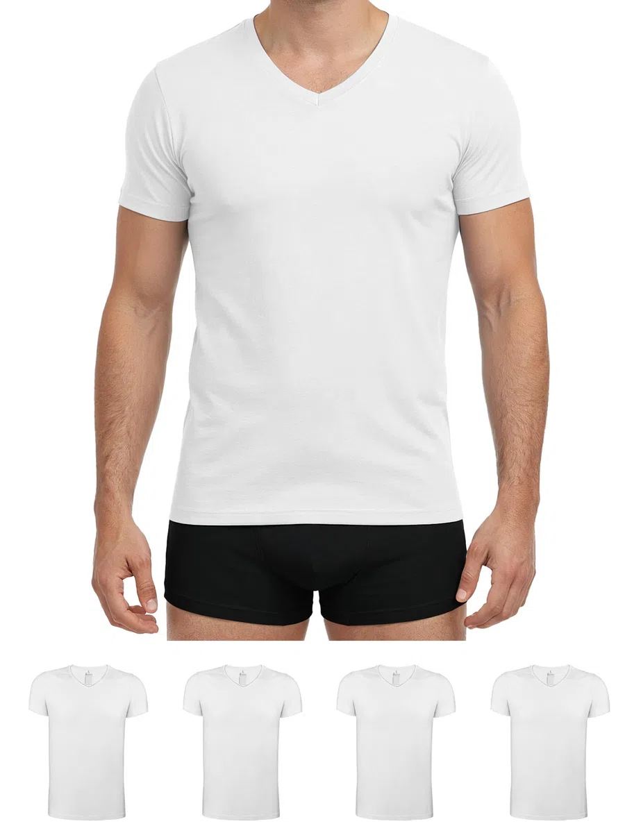 ALPIDEX Pacco da 4 Canotte da Uomo T Shirt Scollo a V 100% Cotone Magliette Intime Canottiere Maniche Corte Elasticizzata