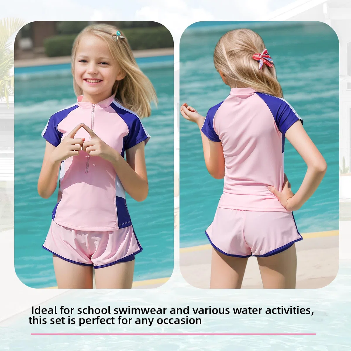 Set di Costumi da Bagno per Ragazze, Costumi da Bagno a 2 Pezzi, Pantaloncini da Bagno in Spiaggia, Protezione UV, Costumi da Bagno ad Asciugatura Rapida